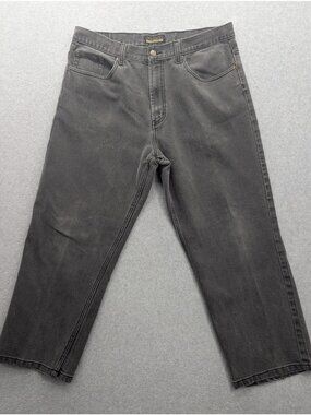 Axist Jeans Mens 38x27 Gray Charcoal Wash Relaxed Straight Stretch Denim Zip Fly